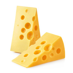 Two nice cheese pieces, isolated on white