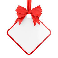 Blank Rectangular Sale Tag with Red Ribbon and Bow. 3d Rendering