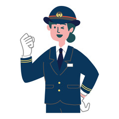 駅員　女性　車掌　ガッツポーズ