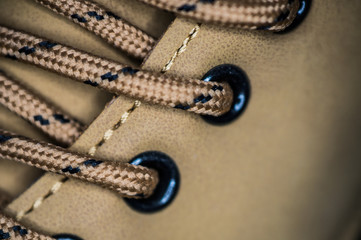 Shoelaces on shoes close up