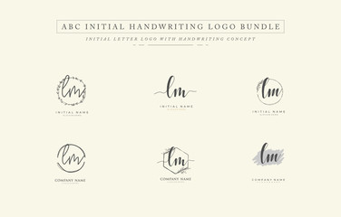 Initial letter L M LM bundle for identity and logo. Vector logo template with handwriting and signature style.
