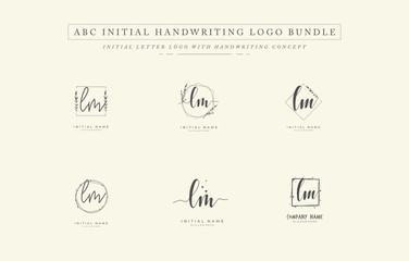 Initial letter L M LM bundle for identity and logo. Vector logo template with handwriting and signature style.