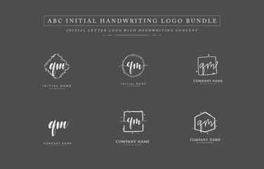 Initial letter Q M QM bundle for identity and logo. Vector logo template with handwriting and signature style.