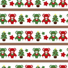 テディベアのクリスマス　シームレスパターン　ライン