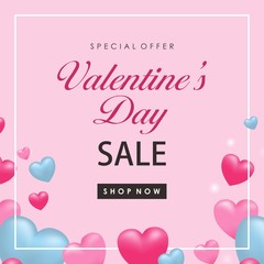 Valentine Day Sale Design With Heart, Advertising Social Media Banner Template Vector