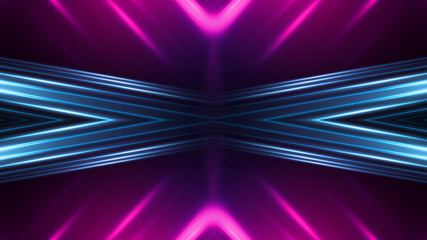 Dark abstract futuristic background. Neon glow, light lines, shapes. UV light.