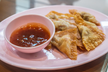 fried dumpling and its sauce