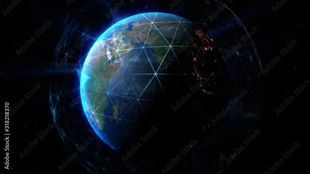 Wall mural sun illuminate the earth in outer space. special effects elements in video global world network and 