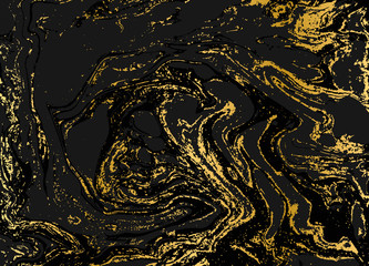 Obraz na płótnie Canvas Minimalistic gold and black marble pattern. Agate ripple background.