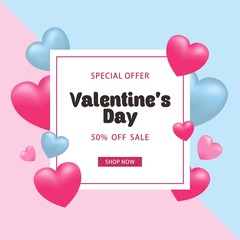 Obraz na płótnie Canvas Valentine Day Sale Design With Heart, Advertising Social Media Banner Template Vector