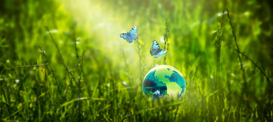 Card for World Earth Day. Saving environment, save clean green planet, ecology concept. Earth...