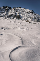 Beautiful winter landscape with snow covered mountain peaks