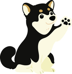Flat colored black Shiba Inu sitting waving hand