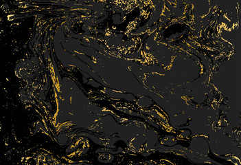 Minimalistic gold and black marble pattern. Agate ripple background.