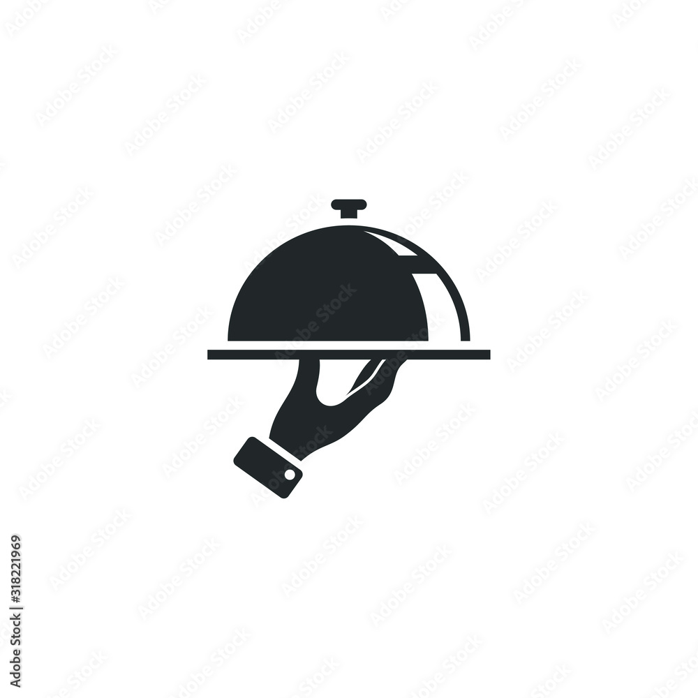 Aufkleber tray on a hand of hotel room service icon template color editable. covered food tray symbol vector s