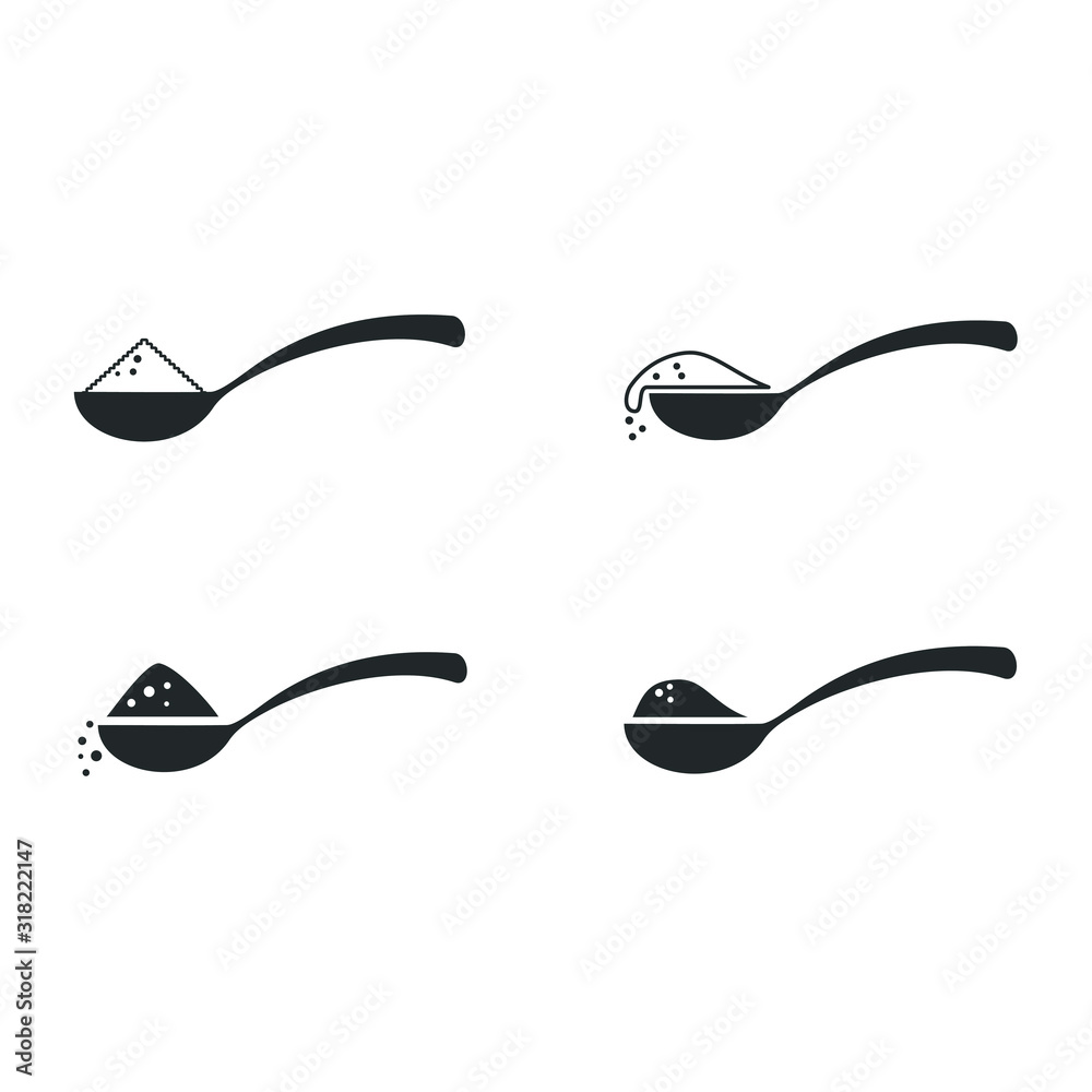 Poster spoon with content icon template color editable. tea spoon with sugar, salt, flour or other symbol v
