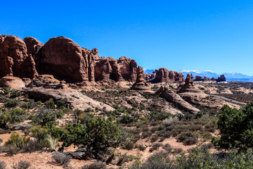 Fototapeta premium Panoramic View to the natural stone arches in Arches National Park, USA
