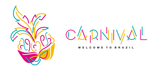 Fototapeta na wymiar Welcome to Brazil Carnival handwritten typography colorful logo carnival mask isolated white background