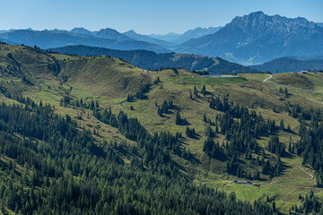 view over the Alps mountain panorama with view of the schneeberg hochkönig in Austria