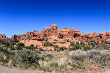 Fototapeta premium Great natural stone arches View in the Arches National Park, USA