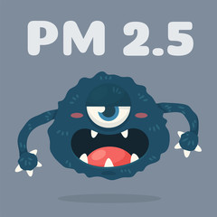 Dust Monster Vector. Cartoon PM2.5 dust that are harmful to the health of people inhaling the body.