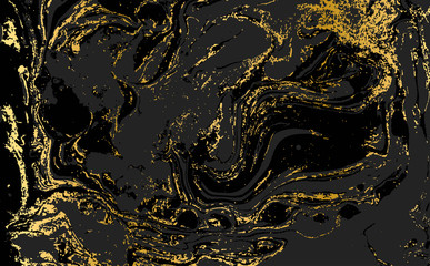 Obraz na płótnie Canvas Minimalistic gold and black marble pattern. Agate ripple background.