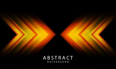 Obraz premium Abstract modern graphic element. Dynamic colored lines arrow shapes. Elegant style design for poster, flyer, or brochure. Colorful stripes geometric background with orange and yellow on dark space