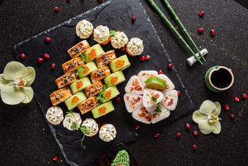 sushi on the black backrground