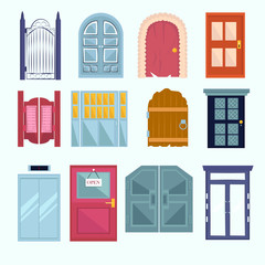 door illustration set. flat design illustration