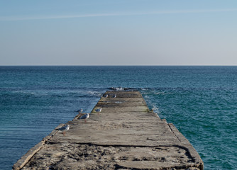 Fototapeta na wymiar Breakwater on the Black Sea in winter