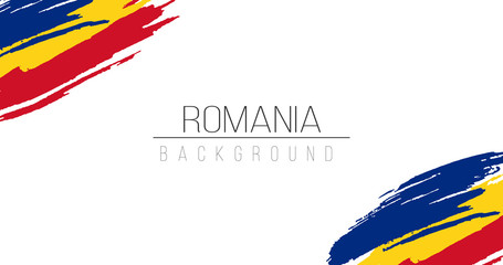 Romania flag brush style background with stripes. Stock vector illustration isolated on white background. - obrazy, fototapety, plakaty