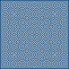 Classic Blue Ornate Seamless Vector Pattern of Moorish Tile Decorations. Tileable mosaic background in Islamic style.