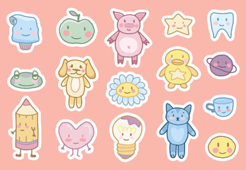 Cute Kawaii Stickers with white Stroke.