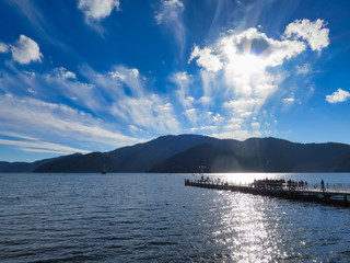 箱根　芦ノ湖　湖　空　雲　青