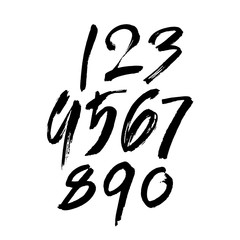 Obraz premium set of calligraphic acrylic or ink numbers. ABC for your design, brush lettering on a white background