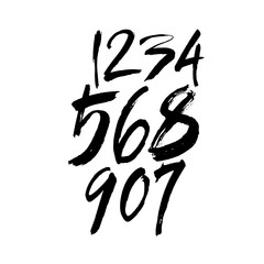 set of calligraphic acrylic or ink numbers. ABC for your design, brush lettering on a white background