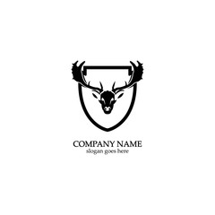 Deer hunter with shield logo design, Wild animal vector, Head deer illustration