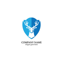 Deer hunter with shield logo design, Wild animal vector, Head deer illustration