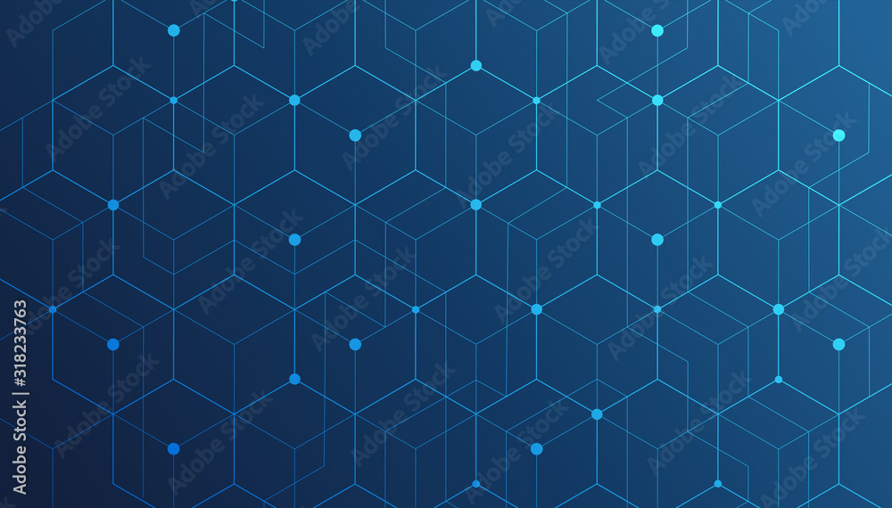 Wall mural abstract geometric lines. connection and social network. concept with lines and dots. minimalistic d