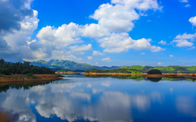 Reflections and cotton candy clouds