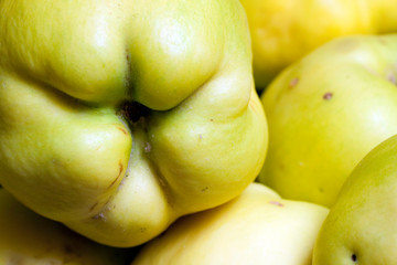 Close up shot of green and yellow apples