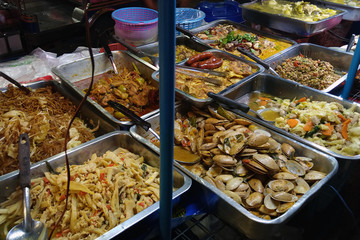 Variety of street food in Bangkok, Thailand.