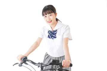 Fototapeta na wymiar 自転車通学をする制服姿の学生