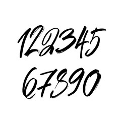set of calligraphic acrylic or ink numbers. ABC for your design, brush lettering on a white background