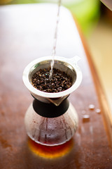 Close up of coffee brewing gadgets