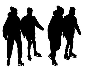 Couples and ice skate. Isolated silhouettes of people on a white background © Николай Григорьев