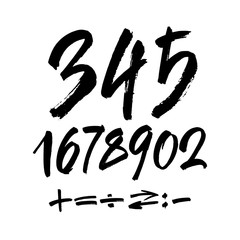 set of calligraphic acrylic or ink numbers. ABC for your design, brush lettering on a white background