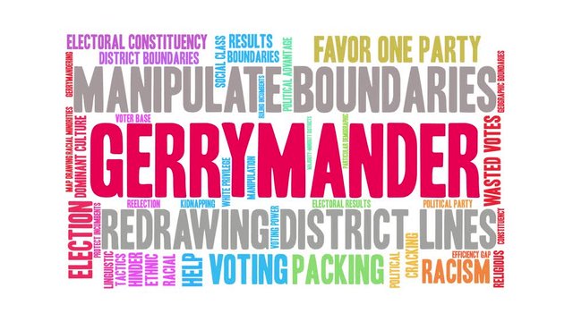 Gerrymander Animated Word Cloud on a white background. 