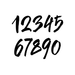 set of calligraphic acrylic or ink numbers. ABC for your design, brush lettering on a white background