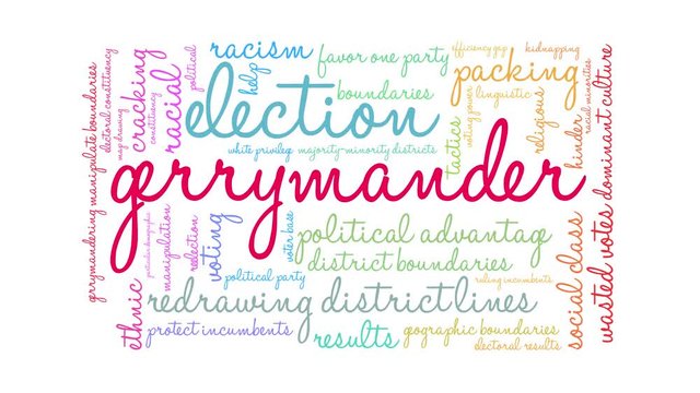 Gerrymander animated word cloud on a white background.